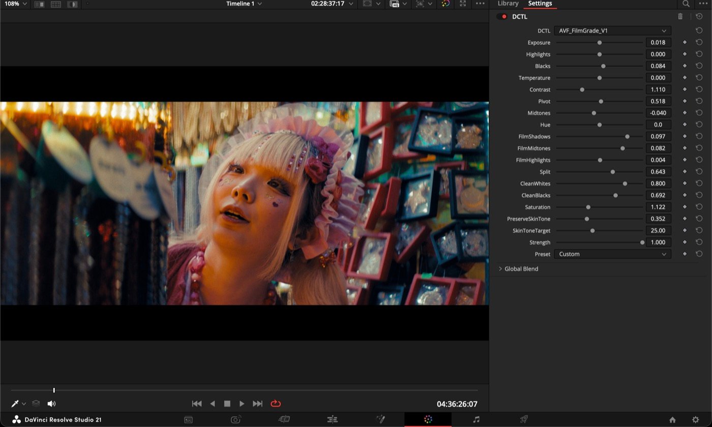 DaVinci Resolve workflow using AVF FilmGrade-V1